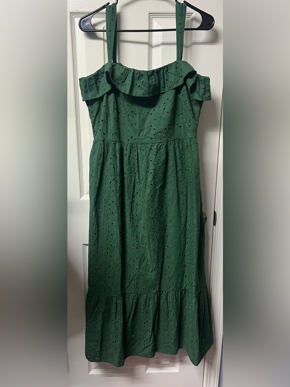 LOFT Dark Green Eyelet Midi Dress